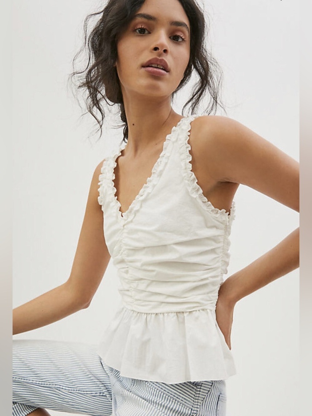 Anthropologie Sunday in Brooklyn Cotton Ruffled Peplum Blouse White Women’s L